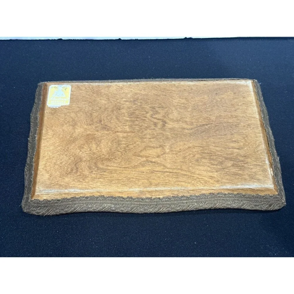Antique Schreibmayr Wood Lace Embroided Fabric Glass Letter Trinket Jewelry Tray